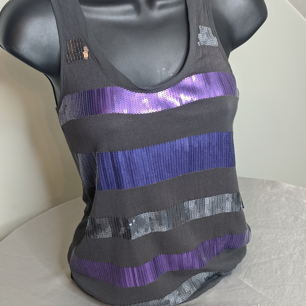 Express Purple & Silver Sequin Tank - No Flaws